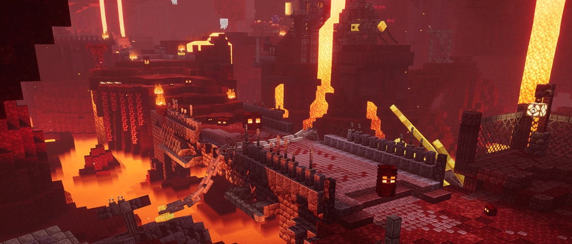 image depicts a nether castle in minecraft