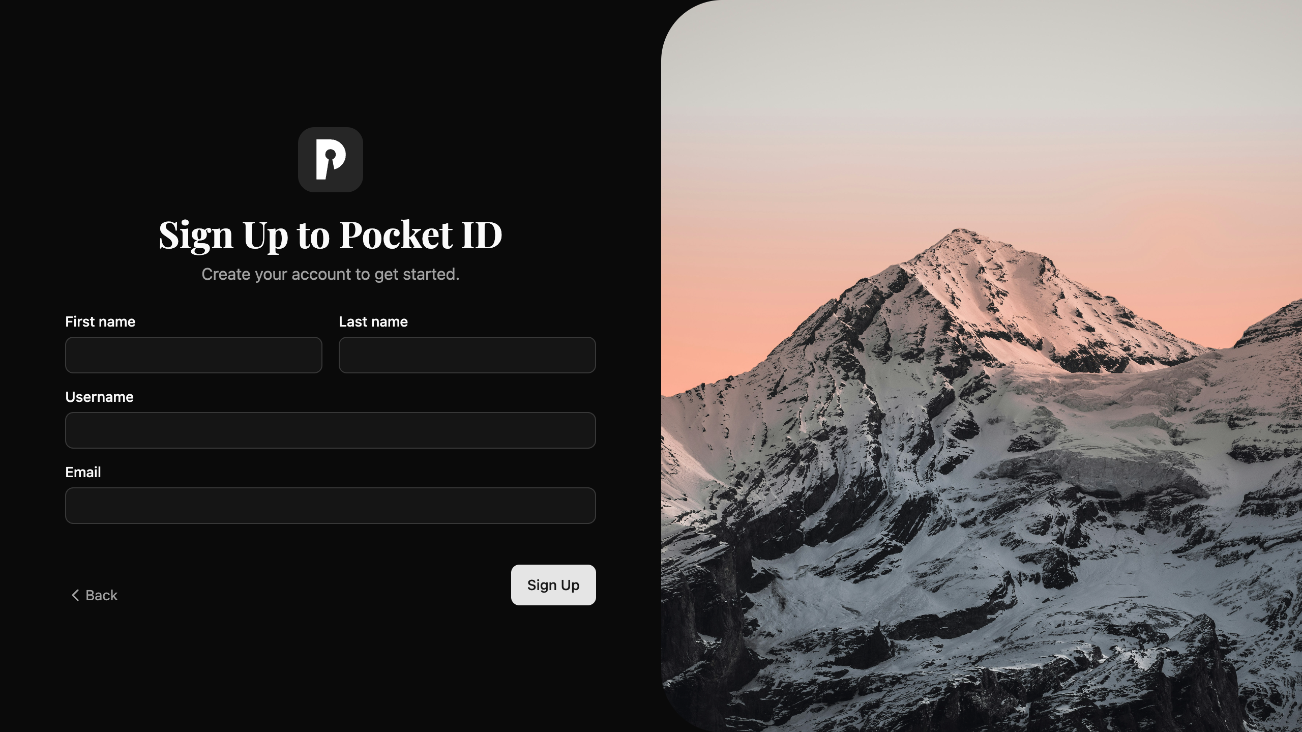 image depicting the pocket-id sso signup page